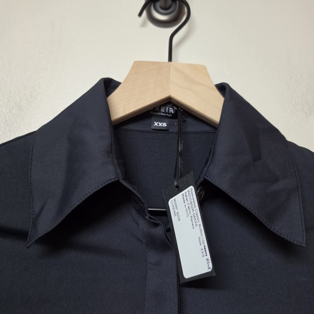 Luxeire Shirt Black Button-Down Long Sleeve Stretch New Size XXS Fitted Designer - Picture 5 of 11
